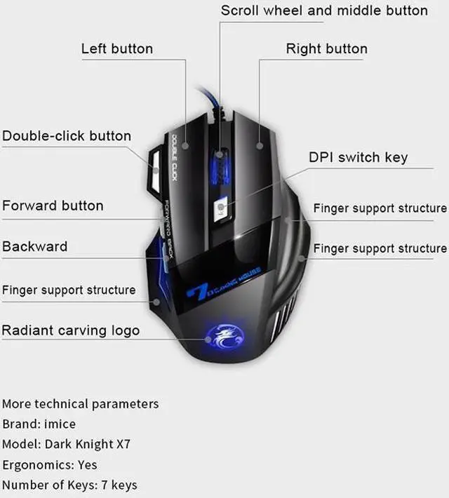 Alt view image 6 of 7 - IMICE X7 2400 DPI 7-Key Wired Gaming Mouse with Colorful Breathing Light, Cable Length: 1.8m (Sunset Yellow E-commerce Version)
