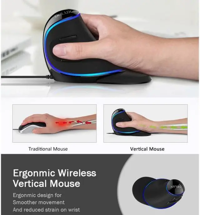 Alt view image 3 of 7 - DELUX M618 Plus Wired Blue Version Optical Mouse Ergonomic Vertical Mouse 1600DPI