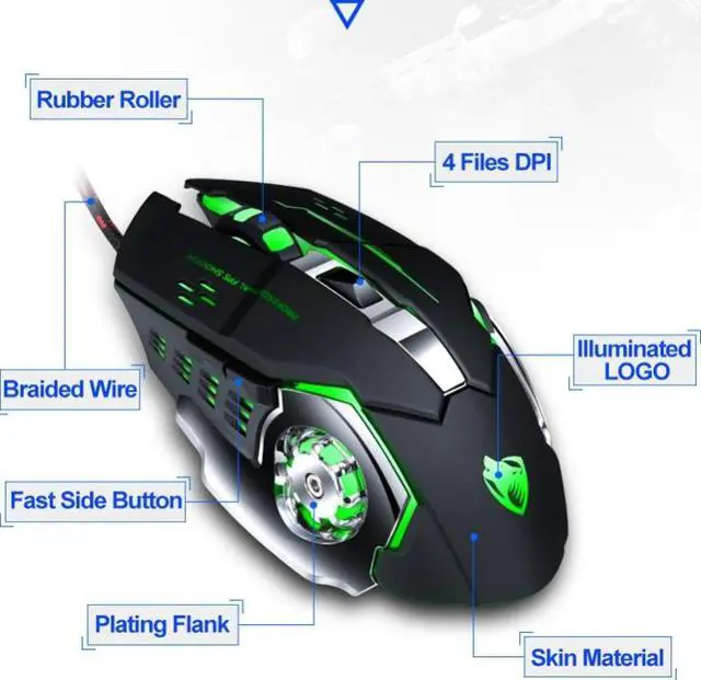 Alt view image 5 of 7 - T-WOLF V6 USB Interface 6-Buttons 3200 DPI Wired Mouse Gaming Mechanical Macro Programming 7-Color Luminous Gaming Mouse, Cable Length: 1.5m (Macro Definition Silent Version Star Color)