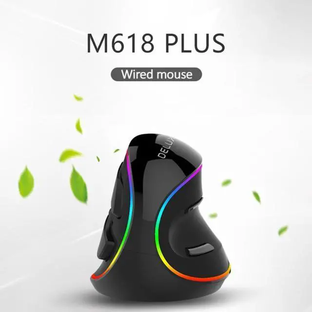 Alt view image 3 of 7 - DELUX M618 Plus RGB Wired Optical Mouse Ergonomic Vertical Mouse 4000DPI