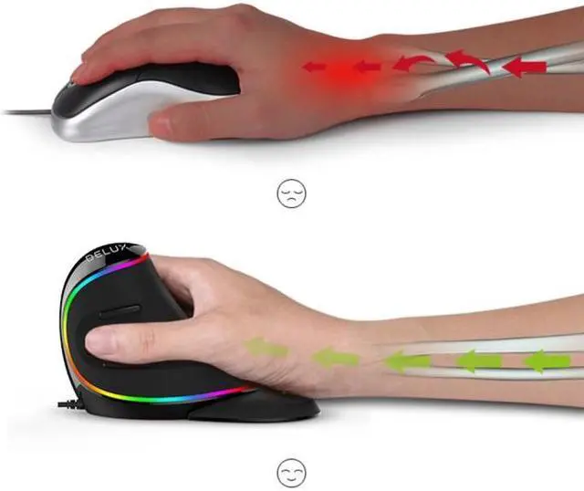 Alt view image 4 of 7 - DELUX M618 Plus RGB Wired Optical Mouse Ergonomic Vertical Mouse 4000DPI