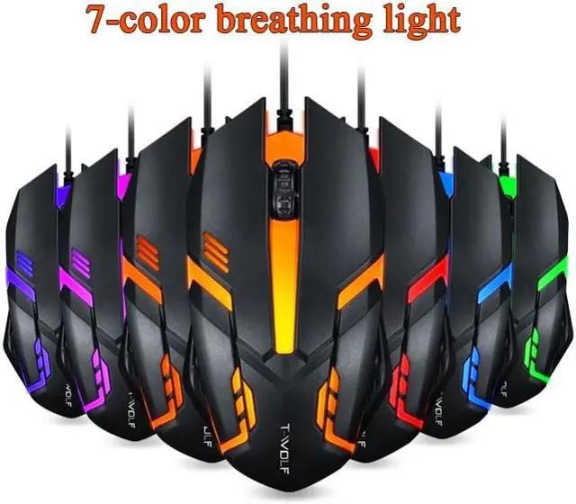 Alt view image 5 of 7 - 2 PCS T-WOLF V1 USB Interface 3-Buttons 1200 DPI Wired Mouse 7-Color Backlit Gaming Mouse, Cable Length: 1.35m