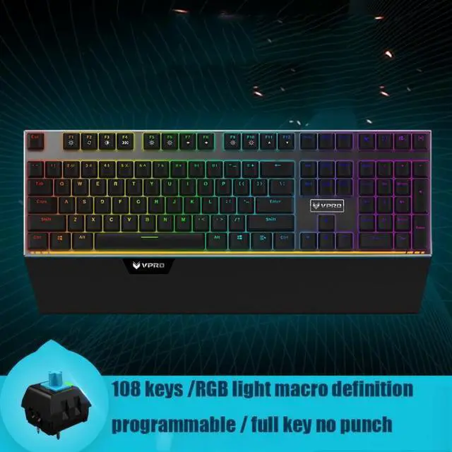 Alt view image 2 of 5 - Rapoo V720 108 Keys Full Color Backlit Game Mechanical Keyboard with Hand Rest (Green Shaft)