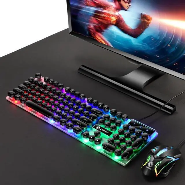 Alt view image 2 of 7 - TX300 Mechanical Feel Backlight Punk Wired Keyboard Mouse Set (Black)