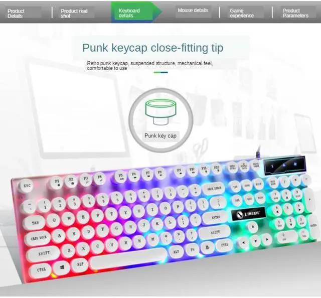 Alt view image 3 of 7 - TX300 Mechanical Feel Backlight Punk Wired Keyboard Mouse Set (Black)