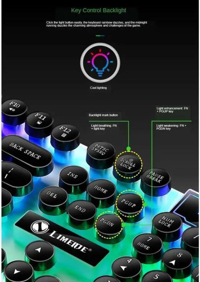 Alt view image 4 of 7 - TX300 Mechanical Feel Backlight Punk Wired Keyboard Mouse Set (Black)