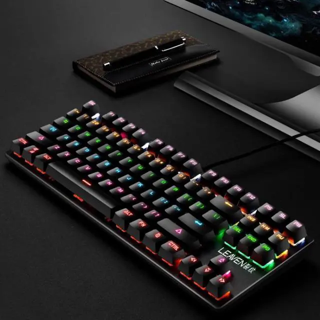 Alt view image 2 of 7 - LEAVEN K550 87 Keys Green Shaft Gaming Athletic Office Notebook Punk Mechanical Keyboard, Cable Length: 1.8m (Black)