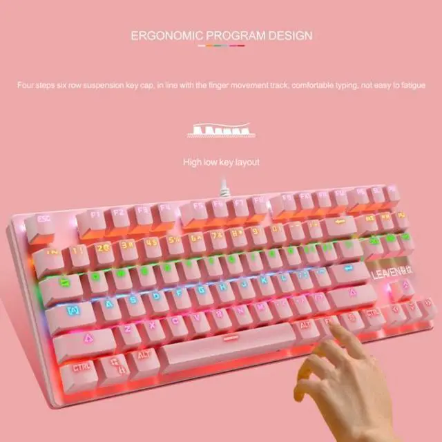 Alt view image 6 of 7 - LEAVEN K550 87 Keys Green Shaft Gaming Athletic Office Notebook Punk Mechanical Keyboard, Cable Length: 1.8m (Black)