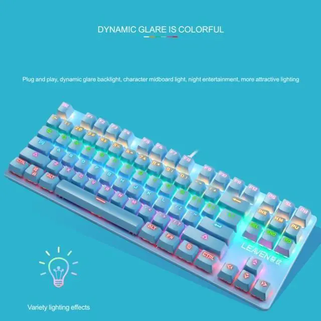 Alt view image 7 of 7 - LEAVEN K550 87 Keys Green Shaft Gaming Athletic Office Notebook Punk Mechanical Keyboard, Cable Length: 1.8m (Black)