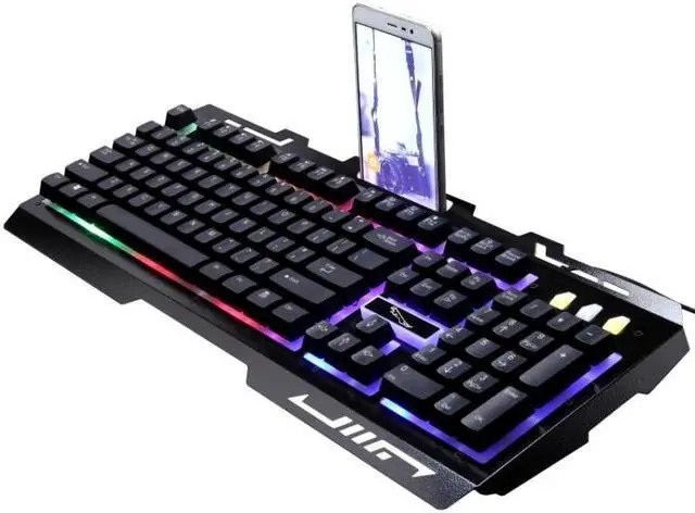Alt view image 2 of 7 - ZGB G700 104 Keys USB Wired Mechanical Feel Glowing Metal Panel Suspension Gaming Keyboard with Phone Holder (Black)