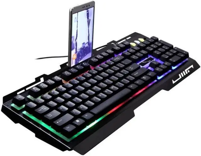 Alt view image 3 of 7 - ZGB G700 104 Keys USB Wired Mechanical Feel Glowing Metal Panel Suspension Gaming Keyboard with Phone Holder (Black)