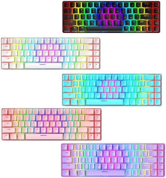 Alt view image 2 of 7 - ZIYOU LANG T8 68 Keys RGB Luminous Gaming Mechanical Keyboard, Cable Length:1.6m T8 White Red Shaft (White Red Shaft)