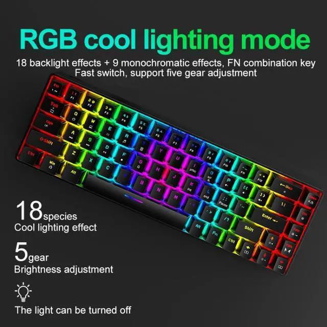 Alt view image 6 of 7 - ZIYOU LANG T8 68 Keys RGB Luminous Gaming Mechanical Keyboard, Cable Length:1.6m T8 White Red Shaft (White Red Shaft)