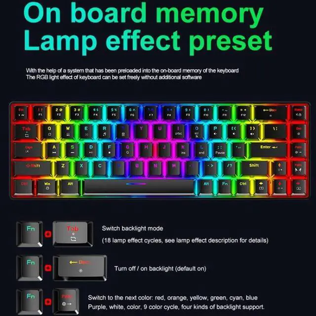 Alt view image 7 of 7 - ZIYOU LANG T8 68 Keys RGB Luminous Gaming Mechanical Keyboard, Cable Length:1.6m T8 White Red Shaft (White Red Shaft)