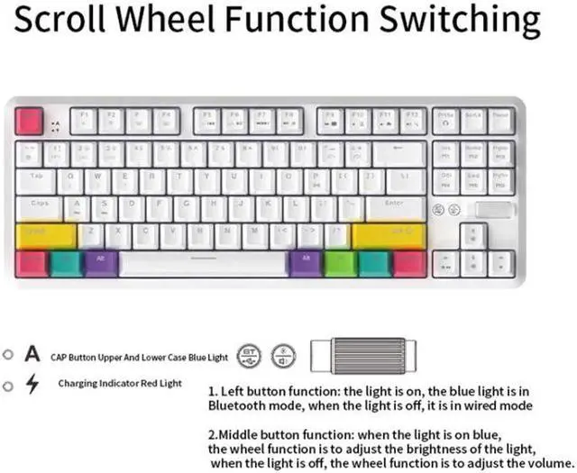 Alt view image 5 of 7 - Ajazz K870T 87-keys Wired Bluetooth + Type-C Rechargeable Mechanical Keyboard  Mini RGB Backlit Keyboard, Cable Length: 1.6m (Black Shaft)