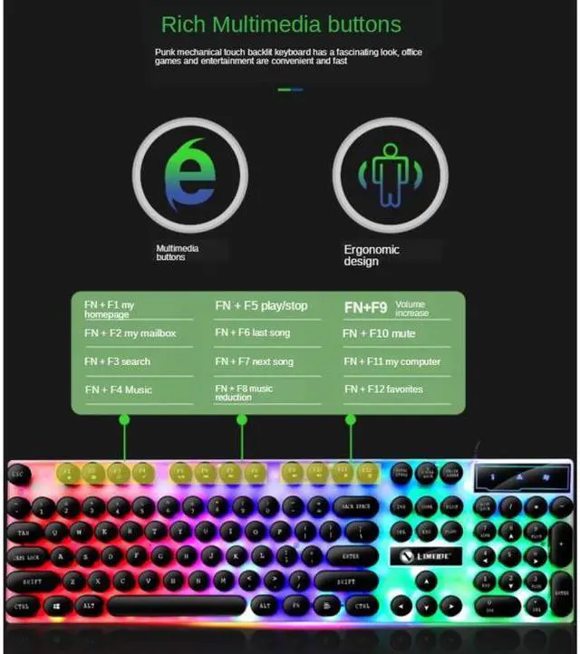 Alt view image 7 of 7 - TX300 Mechanical Feel Backlight Punk Wired Keyboard Mouse Set (Black)