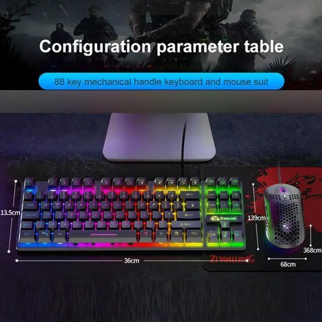 Alt view image 6 of 7 - ZIYOU LANG T2 88 Keys Gaming Mechanical Luminous Keyboard and Mouse Set, Cable Length: 1.6m T2 White (White)