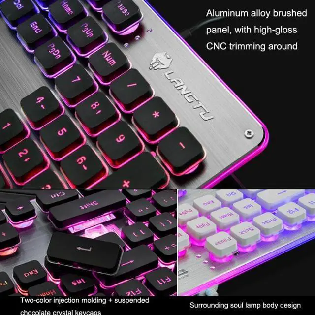 Alt view image 7 of 7 - LANGTU L1 104 Keys USB Home Office Film Luminous Wired Keyboard, Cable Length:1.6m L1 White Light Pink (White Light Pink)
