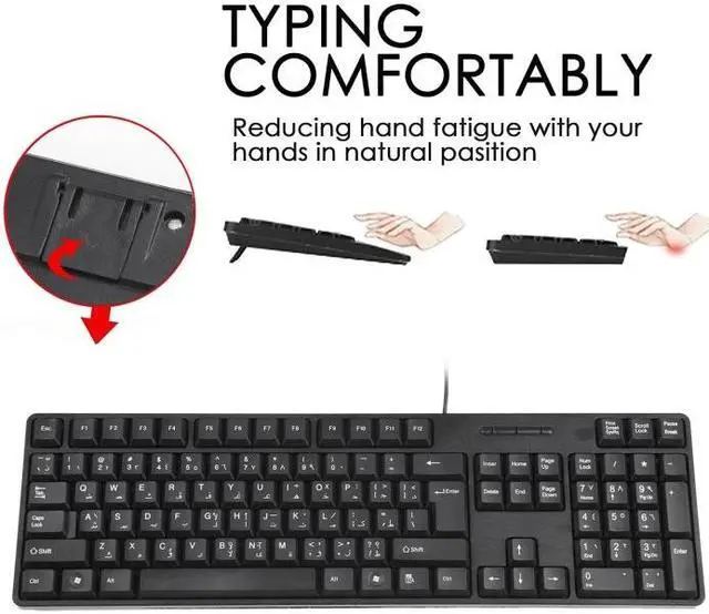 Alt view image 7 of 7 - MC-689 Waterproof USB Wired Keyboard, Arabic Version (Black)
