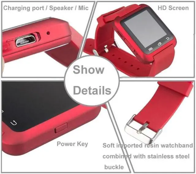 Alt view image 5 of 7 - U80 Bluetooth Health Smart Watch 1.5 inch LCD Screen for Android Mobile Phone, Support Phone Call / Music / Pedometer / Sleep Monitor / Anti-lost (Red)
