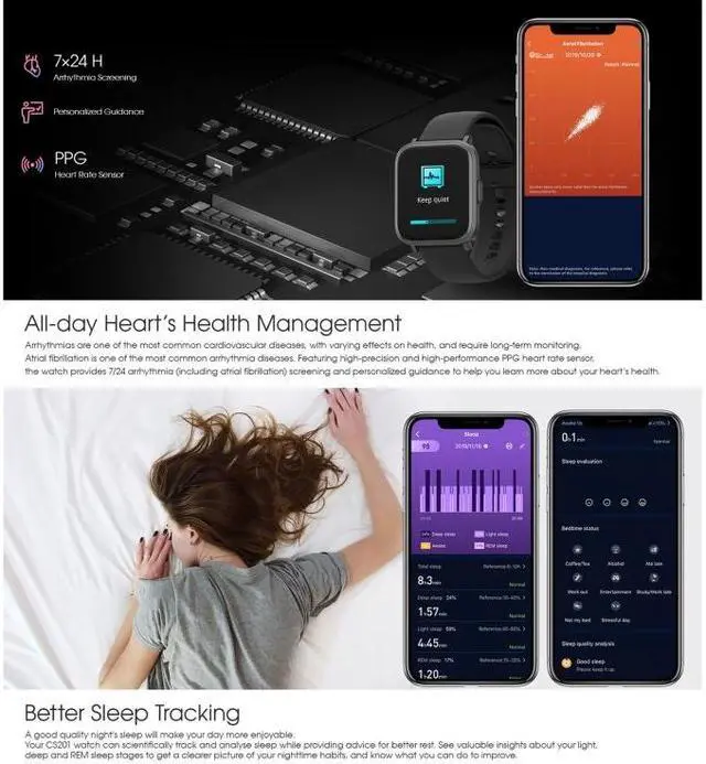 Alt view image 4 of 7 - CS201 1.3 inch TFT Color Screen IP68 Waterproof Sport Smart Watch, Support Sleep Monitoring / Heart Rate Monitoring / Blood Oxygen Monitoring / Message Push(Black) (Black)