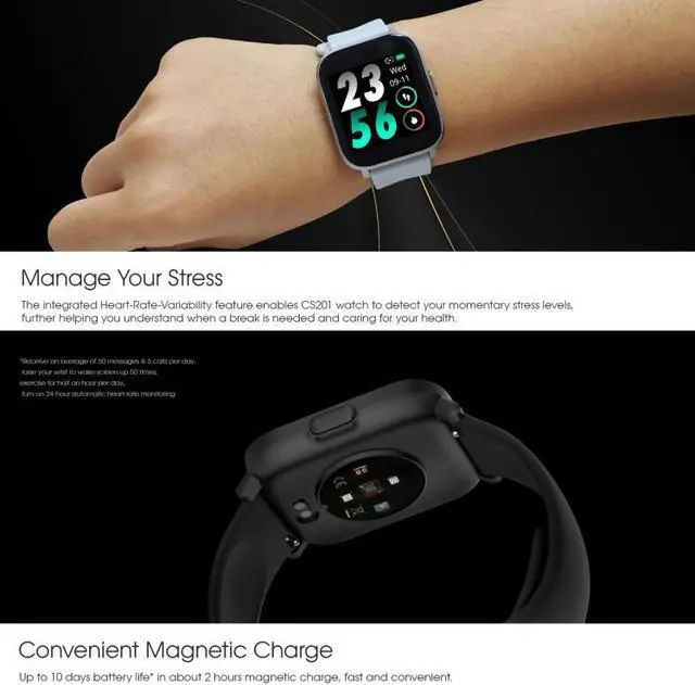 Alt view image 6 of 7 - CS201 1.3 inch TFT Color Screen IP68 Waterproof Sport Smart Watch, Support Sleep Monitoring / Heart Rate Monitoring / Blood Oxygen Monitoring / Message Push(Black) (Black)