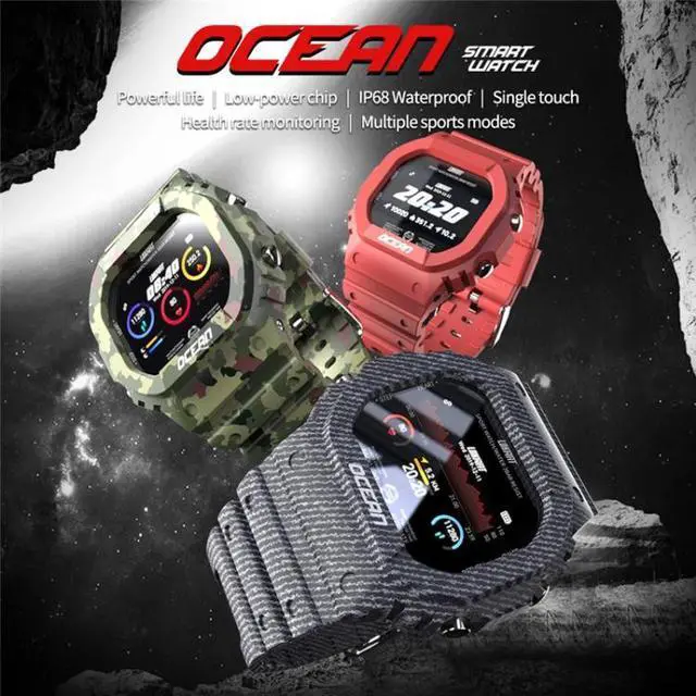 Alt view image 3 of 7 - Lokmat OCEAN 1.14 inch TFT Touch Screen IP68 Waterproof Smart Watch, Support Information Reminder / Sleep Monitor / Sport Record (Camouflage Green)
