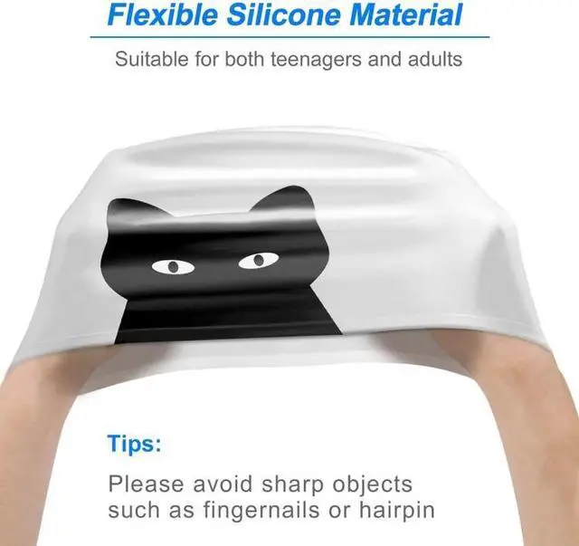 Alt view image 4 of 6 - Hy08 Cute Cartoon Print Silicone Swimming Cap, Spec: Cavaliers cat Cavaliers cat