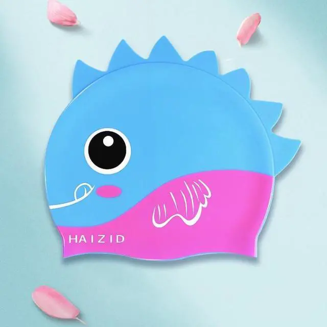 Main image of HAIZID Cute Cartoon Waterproof Silicone Children Swimming Cap HAIZID (Fish Blue Pink) (Fish Blue Pink) Black