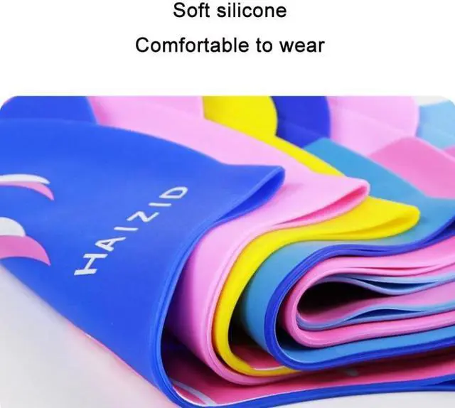 Alt view image 4 of 7 - HAIZID Cute Cartoon Waterproof Silicone Children Swimming Cap HAIZID (Fish Blue Pink) (Fish Blue Pink) Black