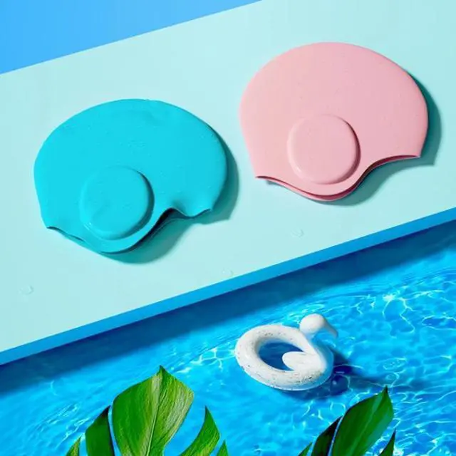 Alt view image 7 of 7 - WAVE Waterproof Solid Color Ear Guard Silicone Swimming Cap, Color: Pink Pink