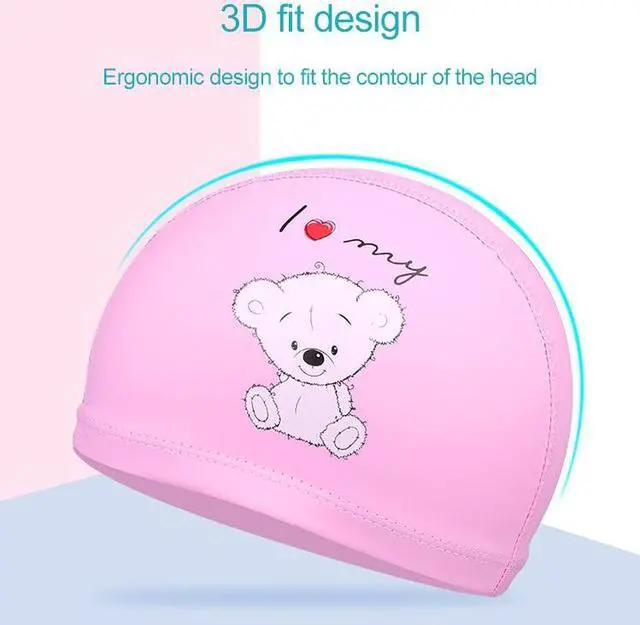 Alt view image 4 of 7 - Children Cartoon Hippo Pattern PU Coated Waterproof Swimming Cap Cartoon Hippo (Orange) (Orange)