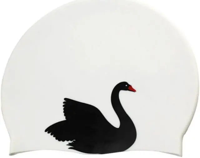Main image of Hy08 Cute Cartoon Print Silicone Swimming Cap, Spec: Black Swan Black Swan