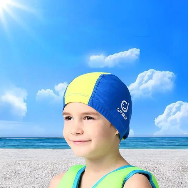 Alt view image 7 of 7 - 1101 Middle Age Children Deepen Summer Sun Protection Swimming Caps 1101 (Yellow) (Yellow)