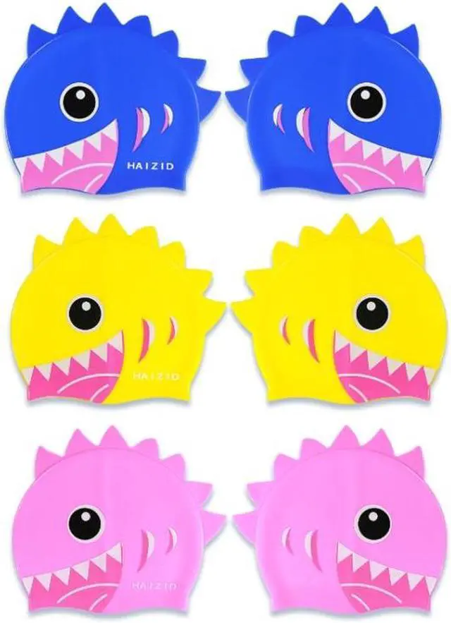 Alt view image 7 of 7 - HAIZID Cute Cartoon Waterproof Silicone Children Swimming Cap HAIZID (Fish Blue Pink) (Fish Blue Pink) Black