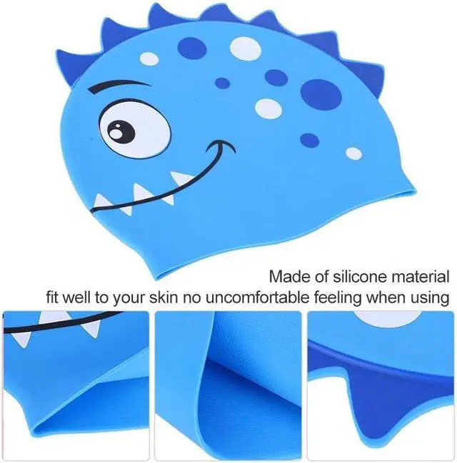 Alt view image 4 of 7 - Children Cartoon Dinosaur Comfortable Silicone Swimming Cap Children Swimming Cap(Pink) (Pink)