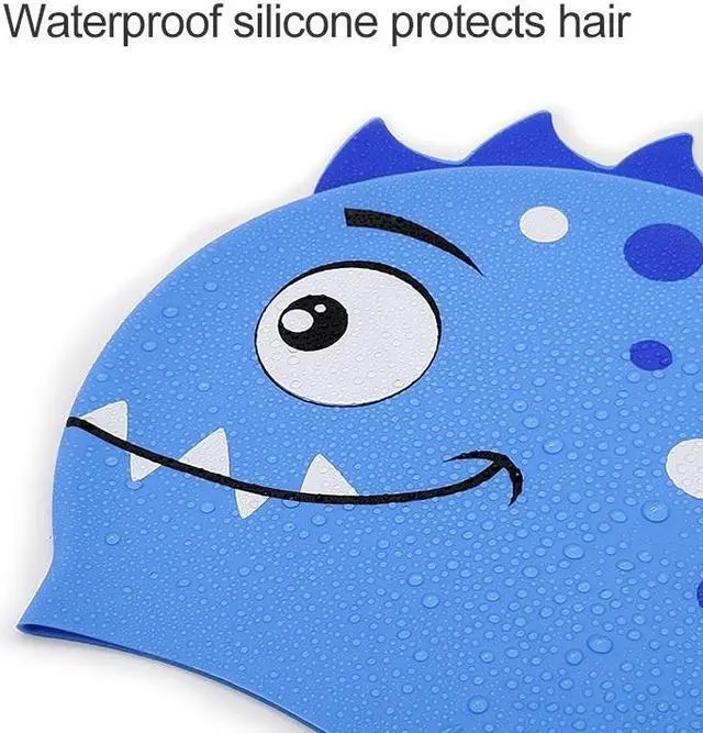Alt view image 6 of 7 - Children Cartoon Dinosaur Comfortable Silicone Swimming Cap Children Swimming Cap(Pink) (Pink)
