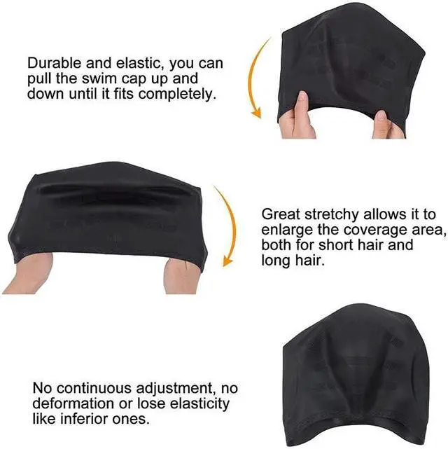 Alt view image 4 of 7 - Silicone Ear Protection Waterproof Swimming Cap for Adults with Long Hair Long Hair Swimming Cap(Red) (Red)