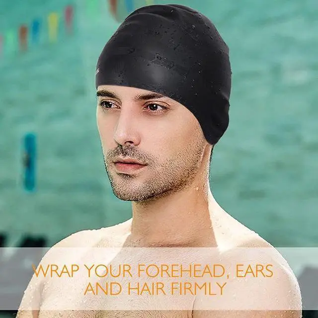 Alt view image 6 of 7 - Silicone Ear Protection Waterproof Swimming Cap for Adults with Long Hair Long Hair Swimming Cap(Red) (Red)
