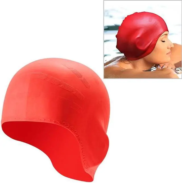 Main image of Silicone Ear Protection Waterproof Swimming Cap for Adults with Long Hair Long Hair Swimming Cap(Red) (Red)