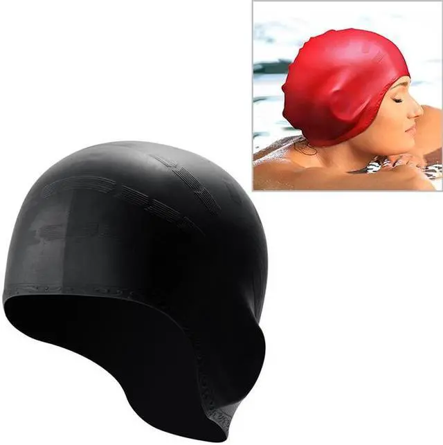 Main image of Silicone Ear Protection Waterproof Swimming Cap for Adults with Long Hair Long Hair Swimming Cap(Black) (Black)