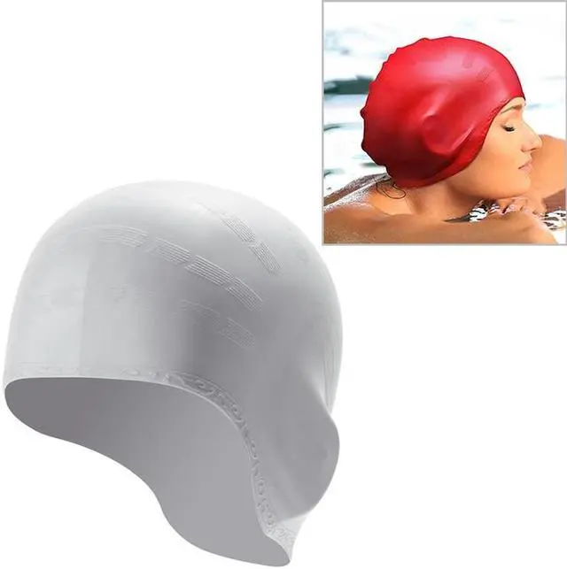 Main image of Silicone Ear Protection Waterproof Swimming Cap for Adults with Long Hair Long Hair Swimming Cap(Silver) (Silver)