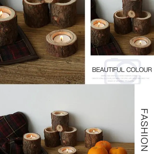 Alt view image 3 of 7 - Vintage Nostalgia Stump Wooden Candle Holder Photo Prop Home Studio Decoration 4pcs Small Candles