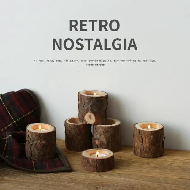 Alt view image 5 of 7 - Vintage Nostalgia Stump Wooden Candle Holder Photo Prop Home Studio Decoration 4pcs Small Candles