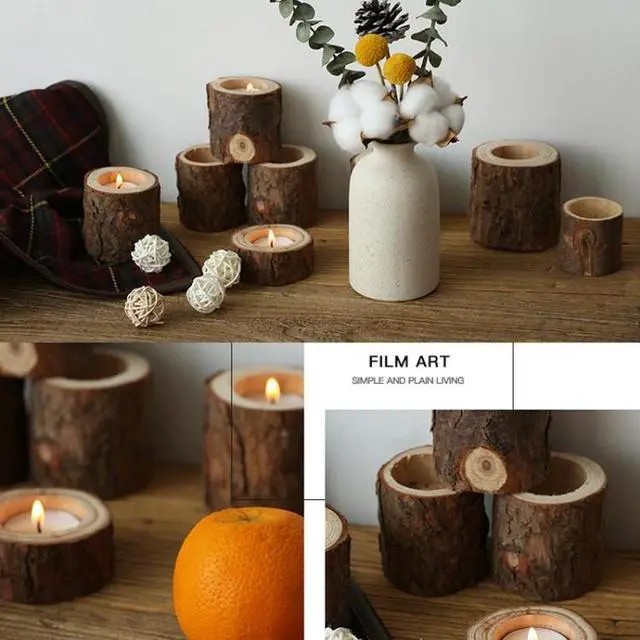 Alt view image 4 of 7 - Vintage Nostalgia Stump Wooden Candle Holder Photo Prop Home Studio Decoration 4pcs Small Candles