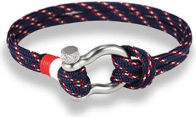 Alt view image 2 of 4 - Navy Style Sport Camping Parachute Cord Survival Bracelet with Stainless Steel Shackle Buckle (Blue) Black