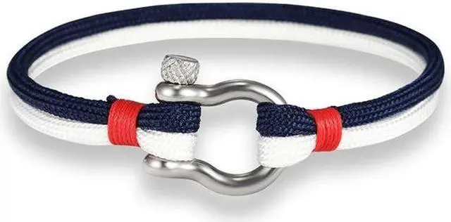 Alt view image 4 of 4 - Navy Style Sport Camping Parachute Cord Survival Bracelet with Stainless Steel Shackle Buckle (Blue) Black