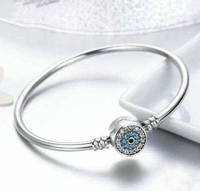 Alt view image 2 of 5 - Guardian Eye S925 Sterling Silver Bangle Bracelet Set with Blue Gems 17cm