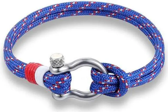 Alt view image 3 of 4 - Navy Style Sport Camping Parachute Cord Survival Bracelet with Stainless Steel Shackle Buckle (Blue) Black