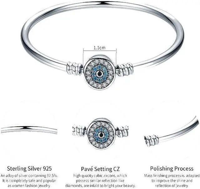Alt view image 4 of 5 - Guardian Eye S925 Sterling Silver Bangle Bracelet Set with Blue Gems 17cm